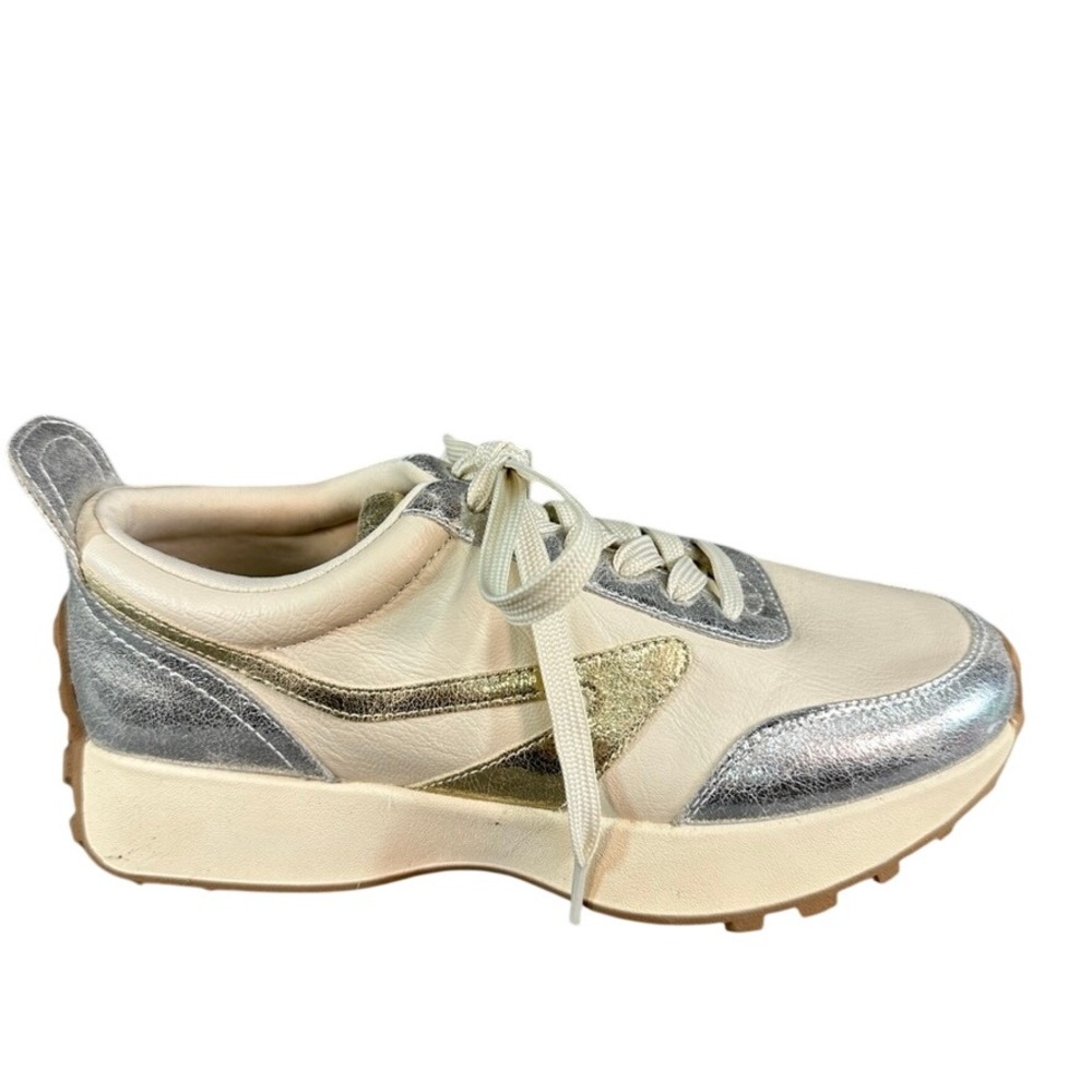 Dolce Vita Zina Sneakers Cream Metallic Silver Gold Leather Low Top Platform 8